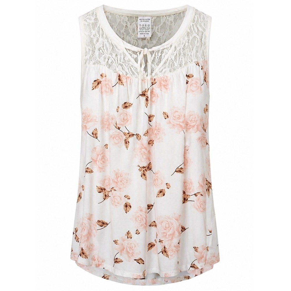 Torrid Super Soft Knit Floral Rose Lace Yoke Tank Top White Pink Plus Size 00